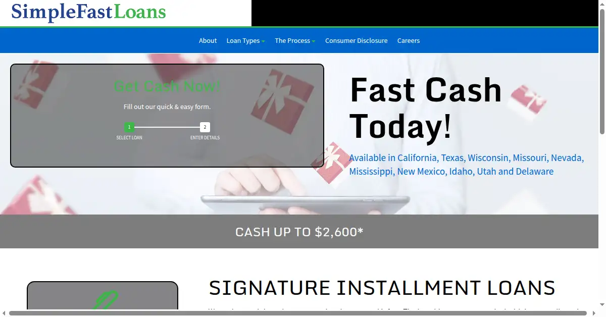 simplefastloans.com as the Internet Archive first saved it, 7 Jan 2018