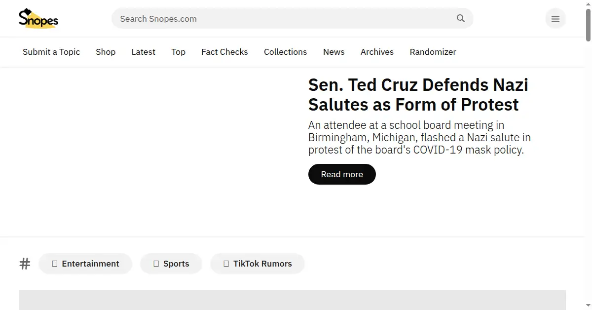 snopes.com as the Internet Archive first saved it, 29 Oct 2021