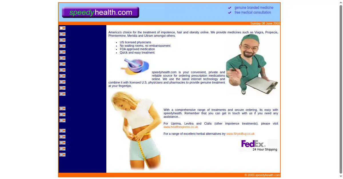 speedyhealth.com as the Internet Archive first saved it, 8 Jun 2003