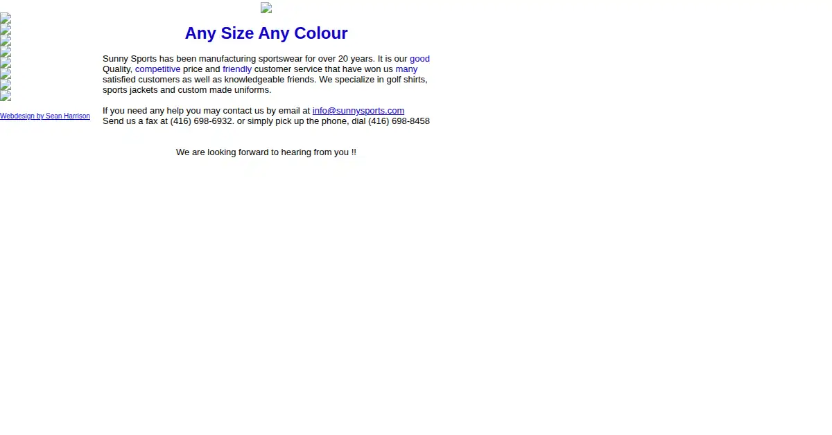 sunnysports.com as the Internet Archive first saved it, 28 Nov 1999