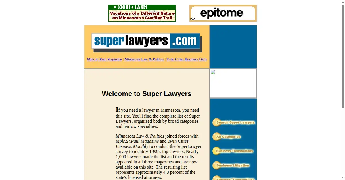 superlawyers.com as the Internet Archive first saved it, 29 Nov 1999