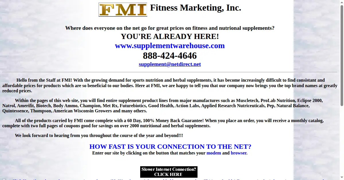 supplementwarehouse.com as the Internet Archive first saved it, 12 Dec 1998