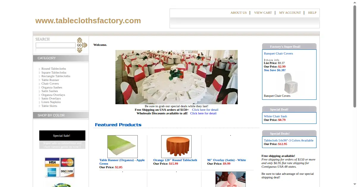 tableclothsfactory.com as the Internet Archive first saved it, 12 Mar 2009
