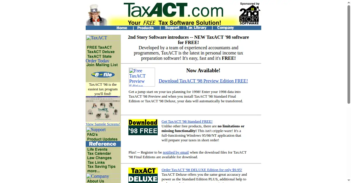 taxact.com as the Internet Archive first saved it, 6 Dec 1998