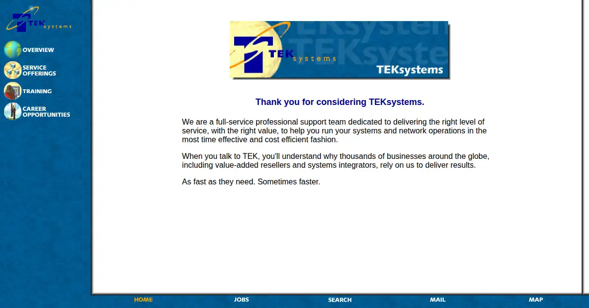 teksystems.com as the Internet Archive first saved it, 14 Jan 1998