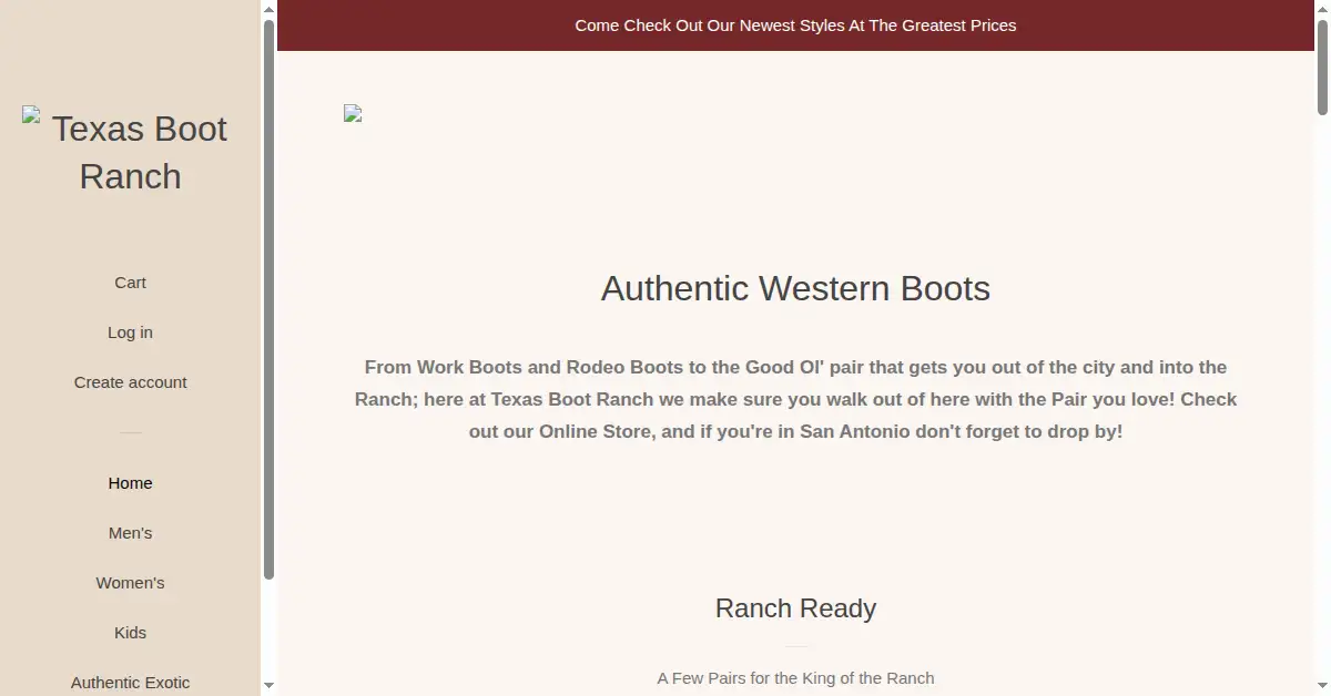 texasbootranch.net as the Internet Archive first saved it, 16 Feb 2021