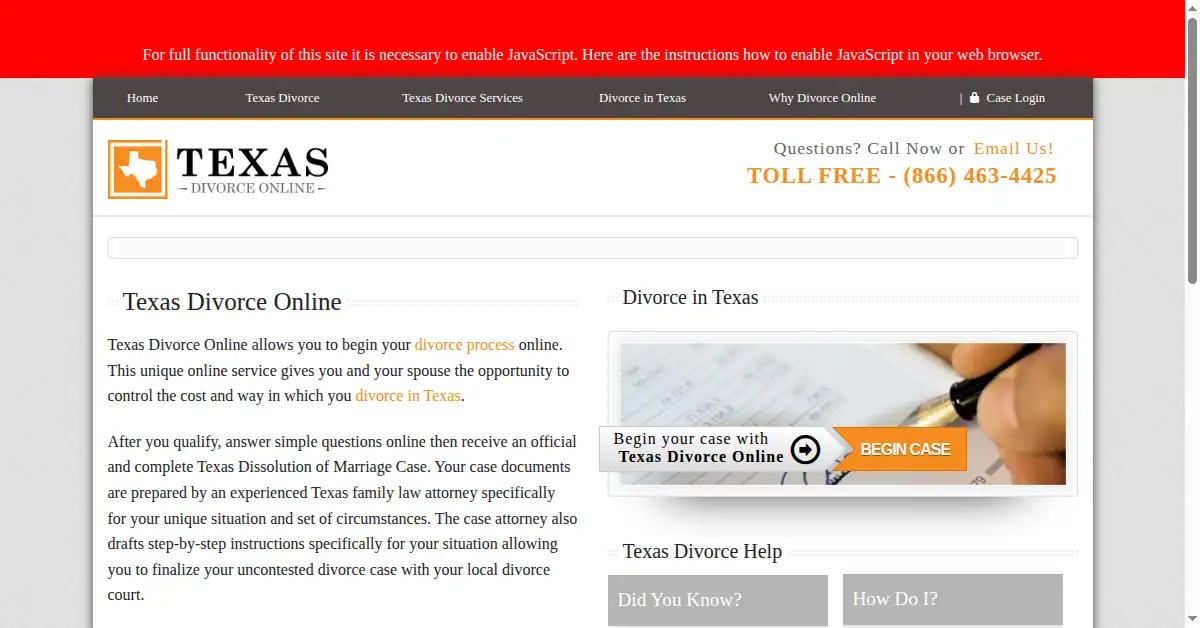 texasdivorceonline.com as the Internet Archive first saved it, 9 Feb 2014