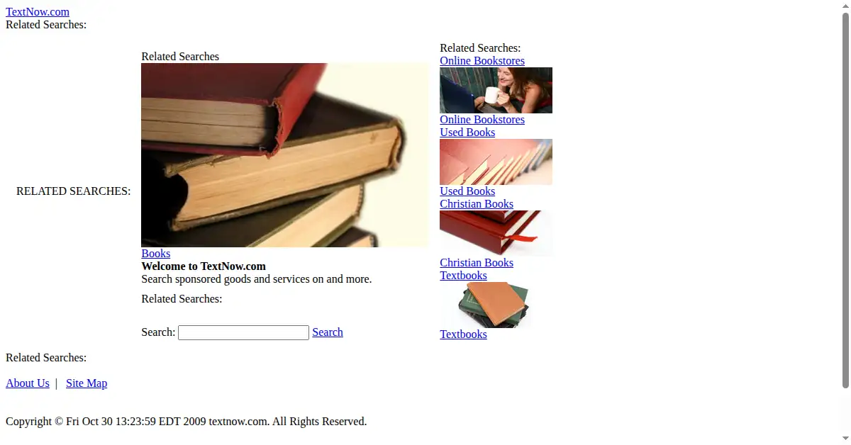 textnow.com as the Internet Archive first saved it, 30 Oct 2009