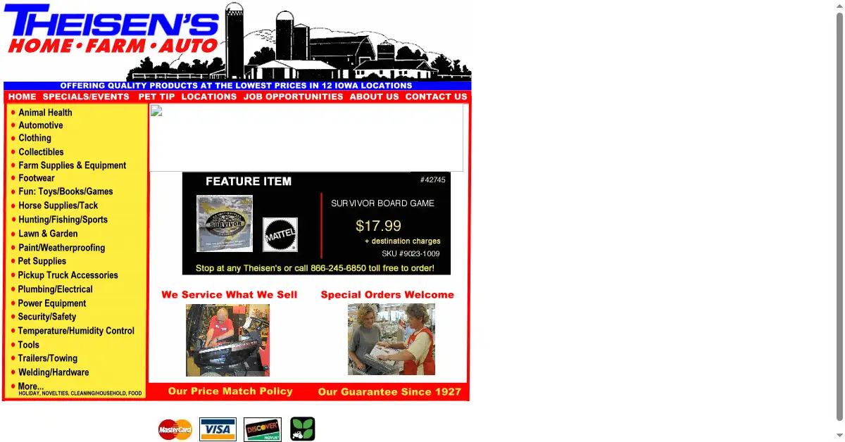 theisens.com as the Internet Archive first saved it, 1 Apr 2001