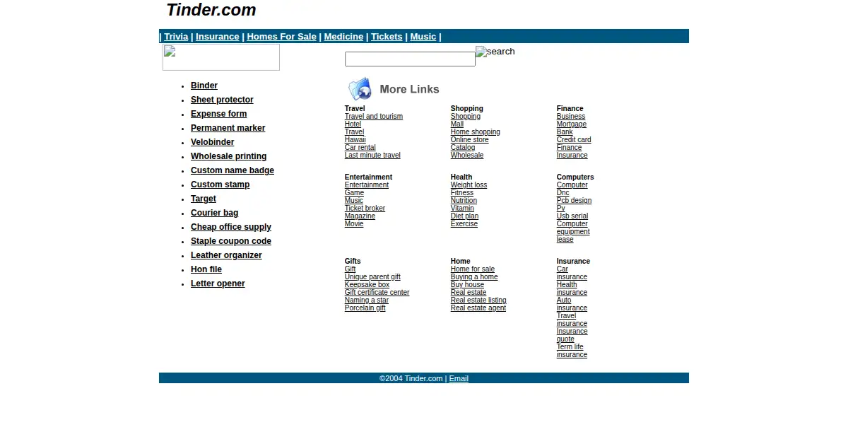 tinder.com as the Internet Archive first saved it, 25 Jan 2005