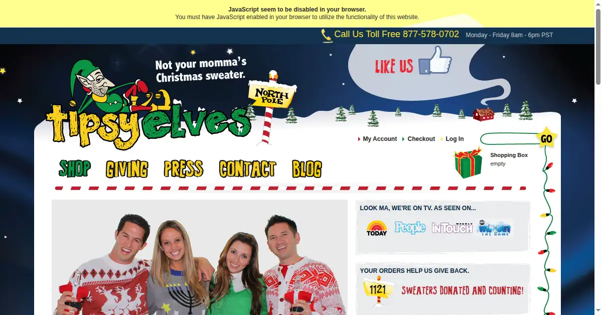 tipsyelves.com as the Internet Archive first saved it, 15 Jan 2013
