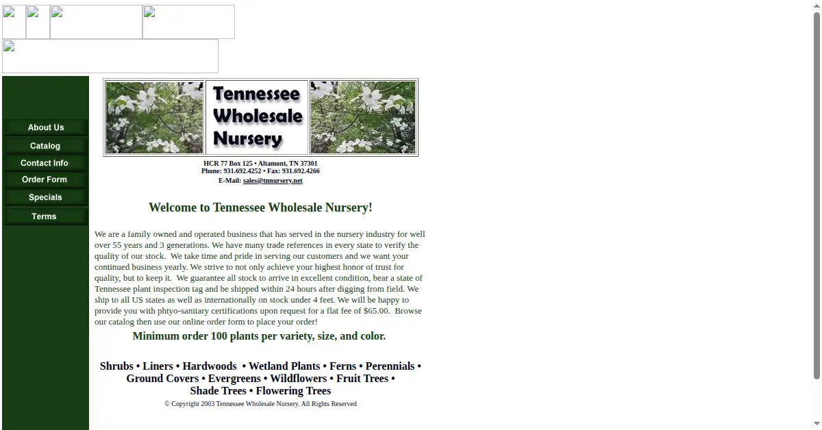 tnnursery.net as the Internet Archive first saved it, 10 Oct 2003