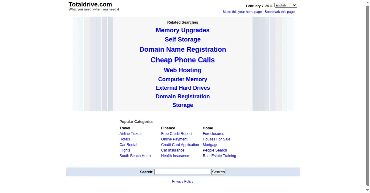 totaldrive.com as the Internet Archive first saved it, 7 Feb 2011