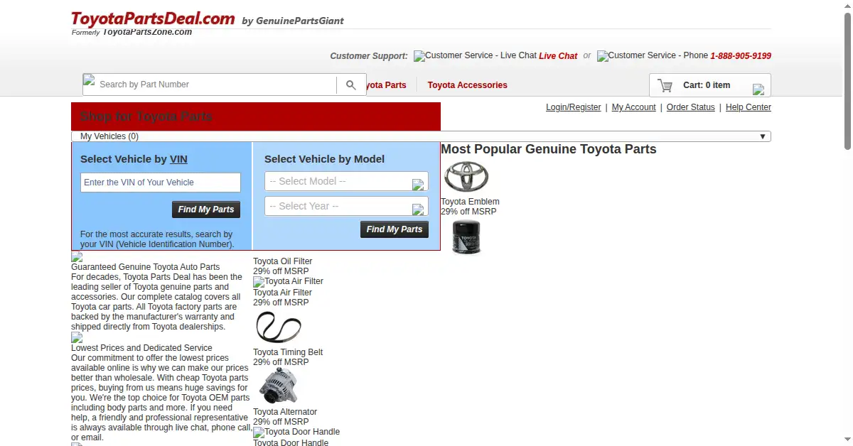 toyotapartsdeal.com as the Internet Archive first saved it, 16 Mar 2015