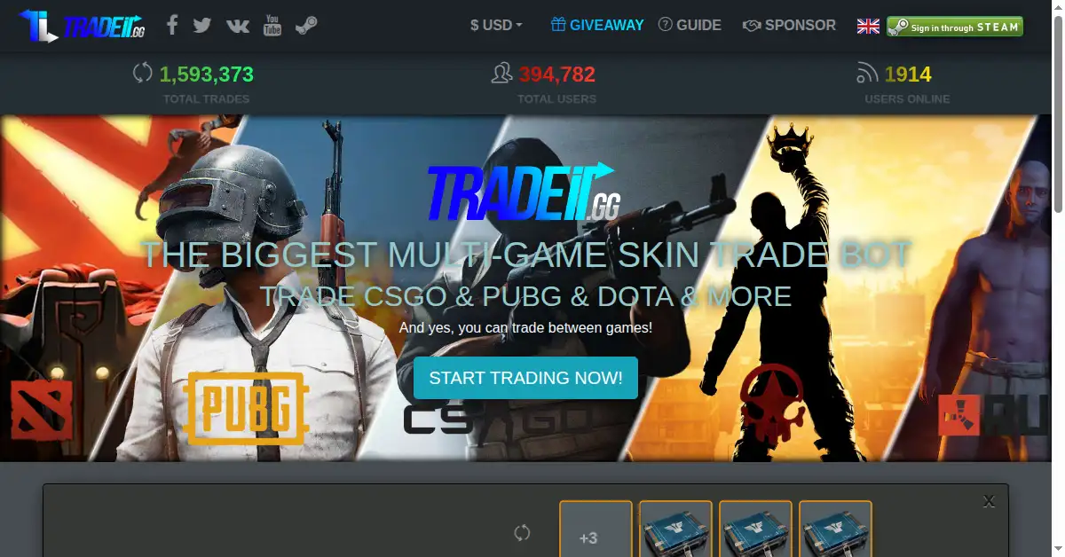 tradeit.gg as the Internet Archive first saved it, 16 Feb 2018