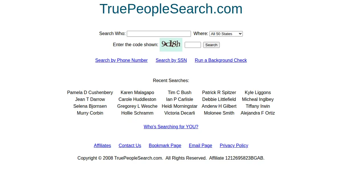truepeoplesearch.com as the Internet Archive first saved it, 28 Sep 2008