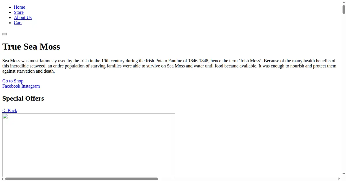 trueseamoss.com as the Internet Archive first saved it, 7 Jan 2021