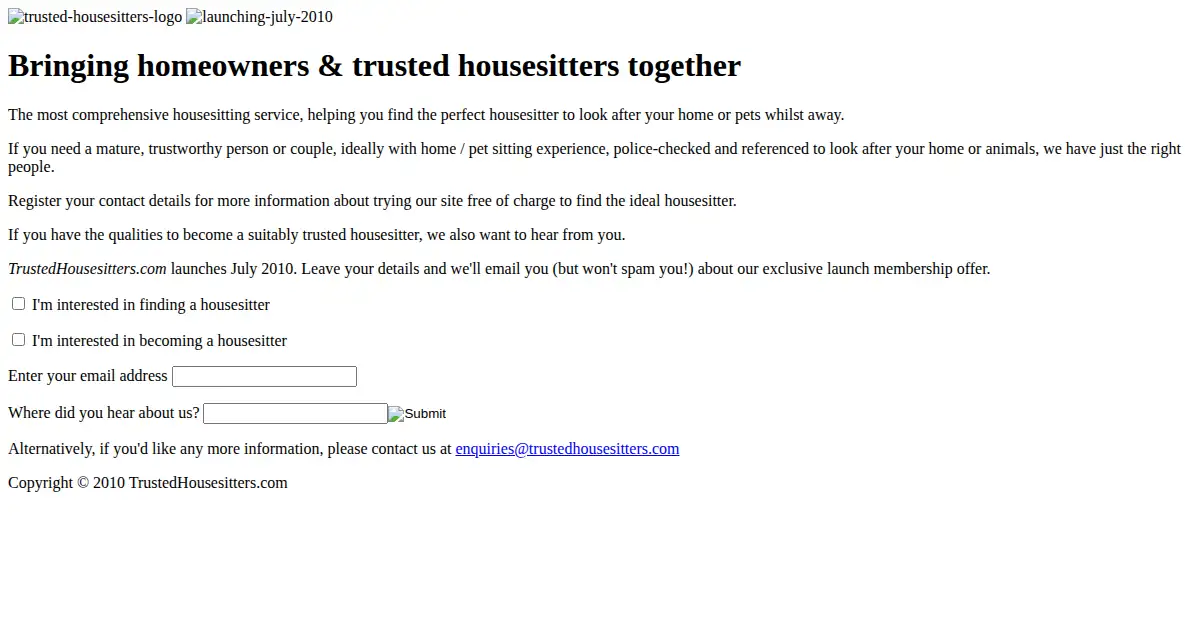 trustedhousesitters.com as the Internet Archive first saved it, 11 Jun 2010