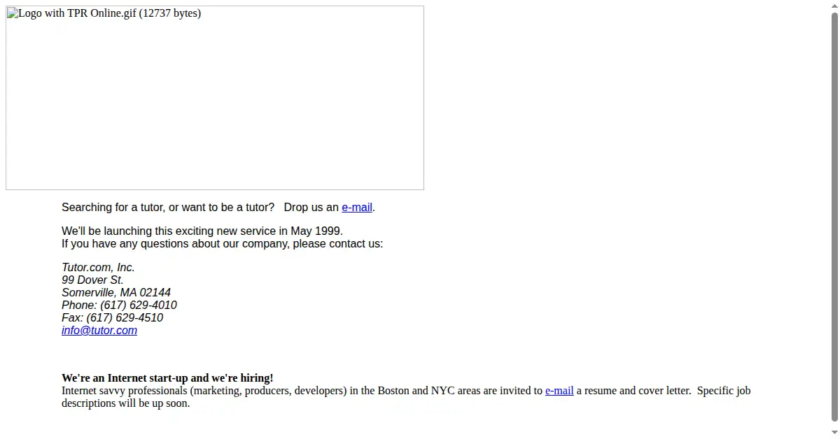 tutor.com as the Internet Archive first saved it, 27 Apr 1999