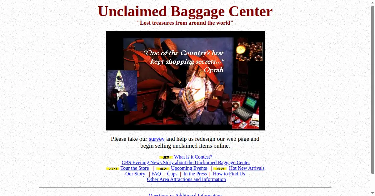 unclaimedbaggage.com as the Internet Archive first saved it, 25 May 1998