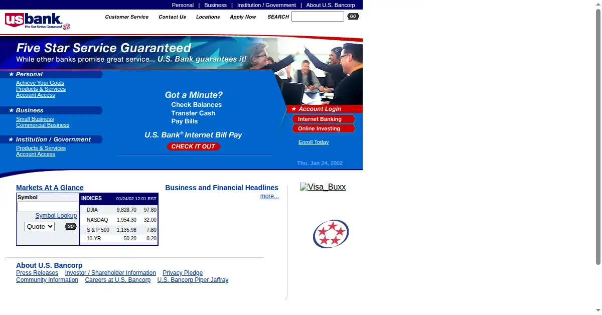 usbank.com as the Internet Archive first saved it, 24 Jan 2002