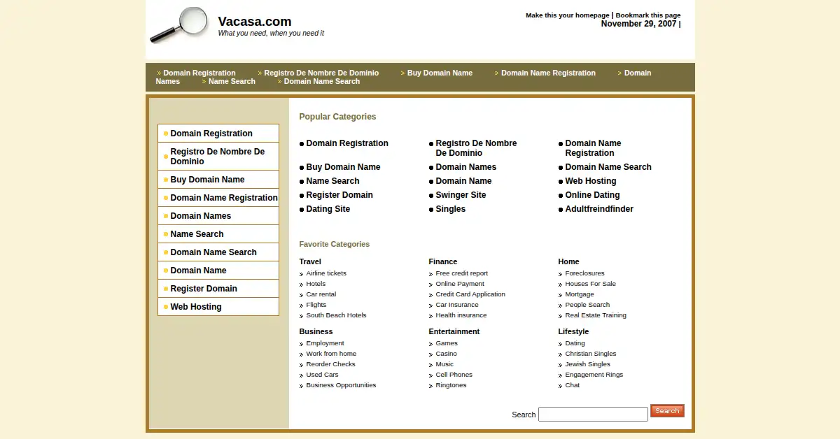 vacasa.com as the Internet Archive first saved it, 25 Dec 2007