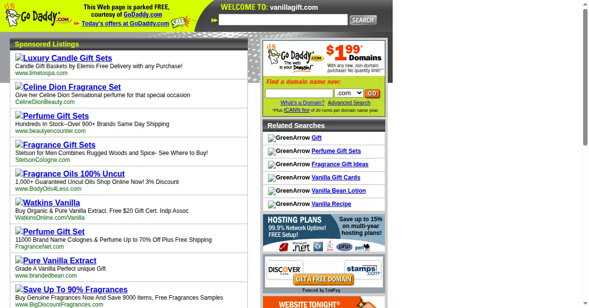 vanillagift.com as the Internet Archive first saved it, 23 Dec 2008