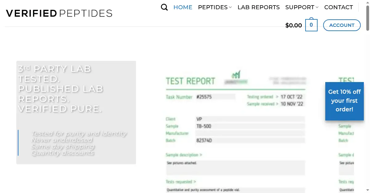 verifiedpeptides.com as the Internet Archive first saved it, 1 Jan 2023
