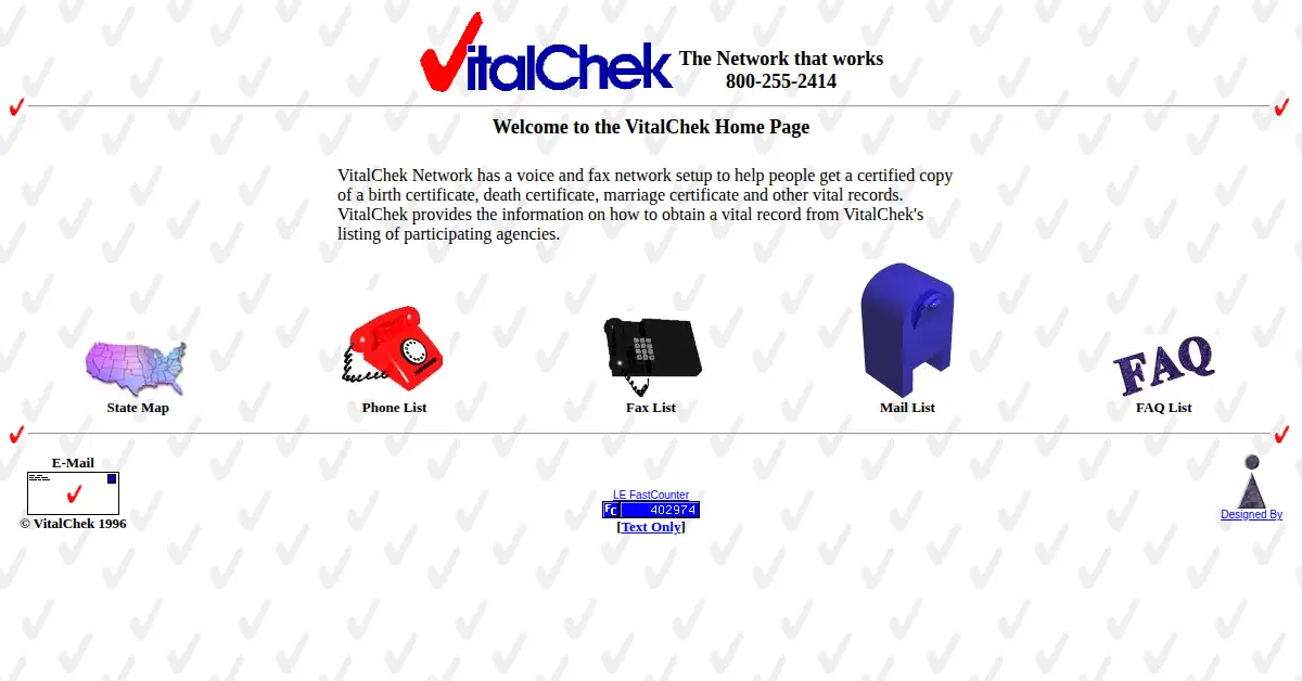 vitalcheck.com as the Internet Archive first saved it, 12 Dec 1998