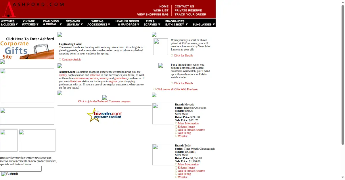 watches.com as the Internet Archive first saved it, 2 Mar 2000
