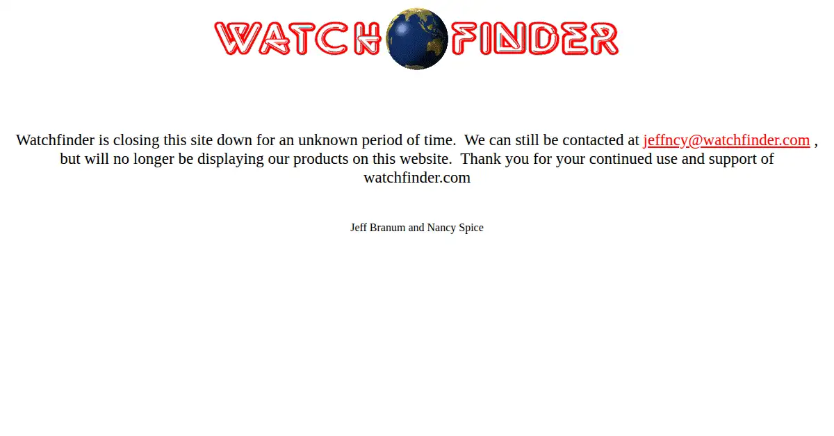 watchfinder.com as the Internet Archive first saved it, 25 Jan 1999