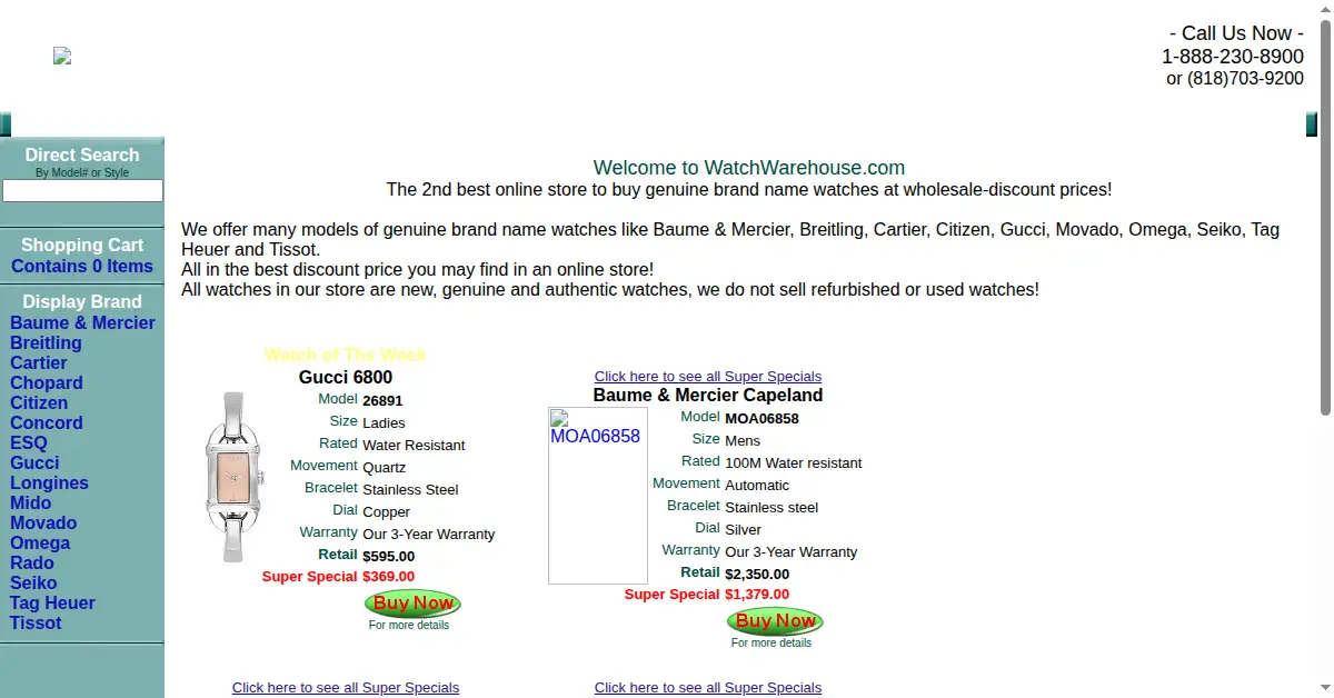 watchwarehouse.com as the Internet Archive first saved it, 9 Jul 2003