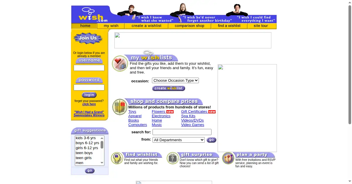 wish.com as the Internet Archive first saved it, 29 Feb 2000