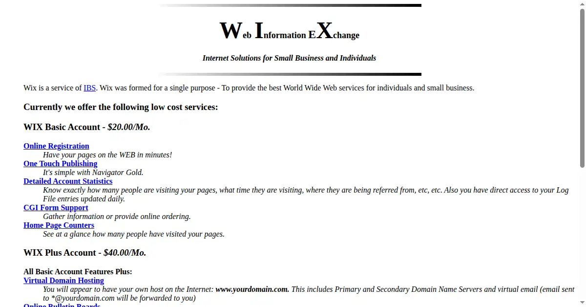 wix.com as the Internet Archive first saved it, 19 Dec 1996