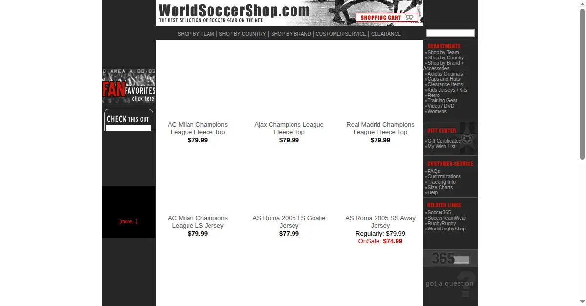 worldsoccershop.com as the Internet Archive first saved it, 11 Jan 2005