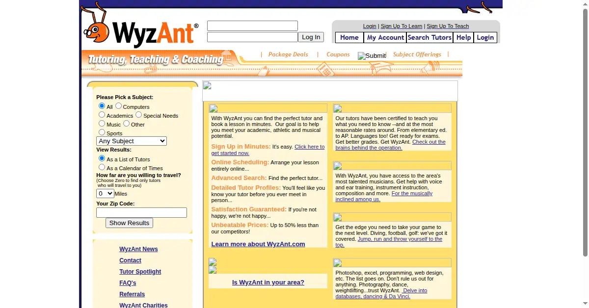 wyzant.com as the Internet Archive first saved it, 2 Apr 2006